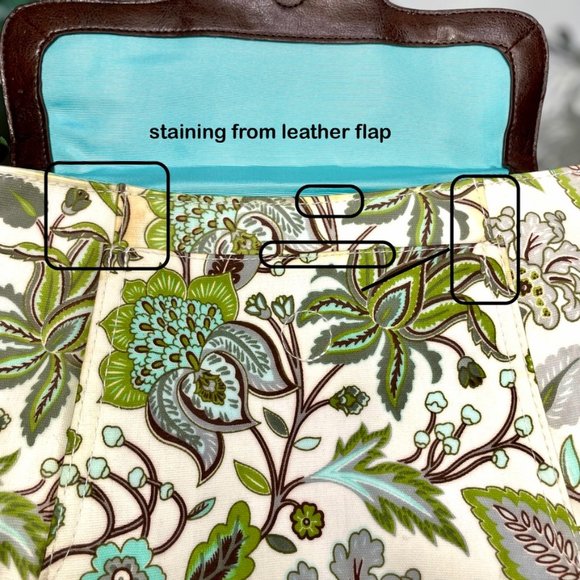 Gigi Hill Medium Green Brown White Floral 2 pocket Hand Shoulder Purse - Picture 9 of 12